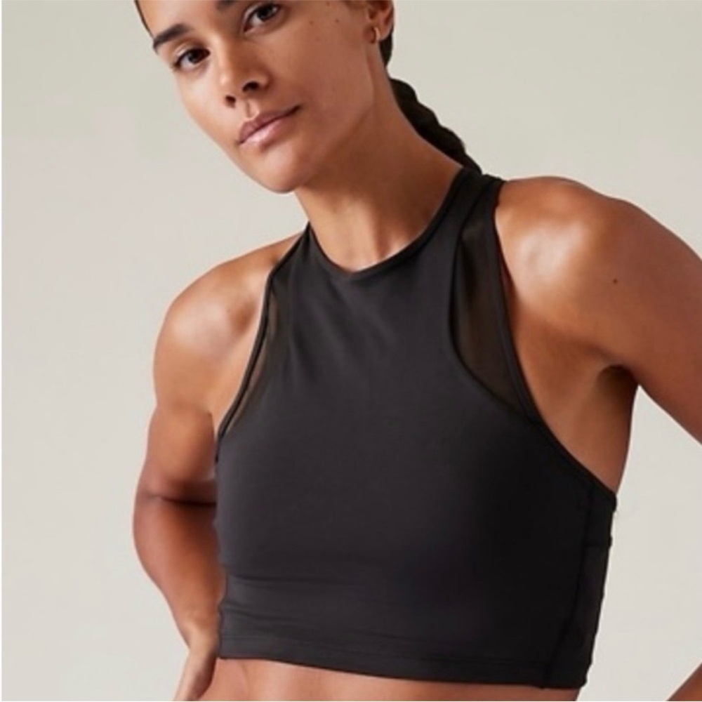 Athleta black Conscious Crop mesh sports bra long line high neck small s